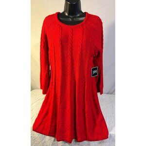New  JH Red Sweater Dress Womens Valentine’s Day Knit Party Large Petite 14 L